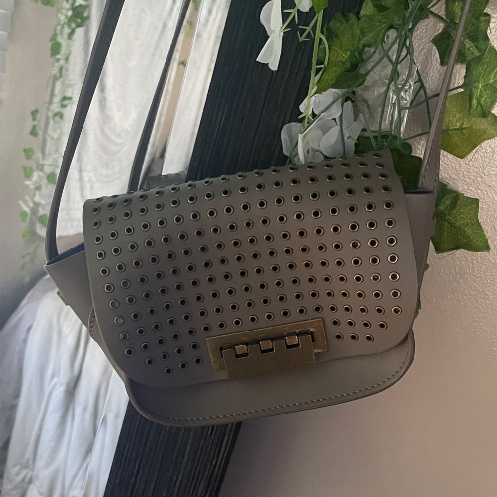 Zac Posen Gray/taupe Perforated Crossbody Bag